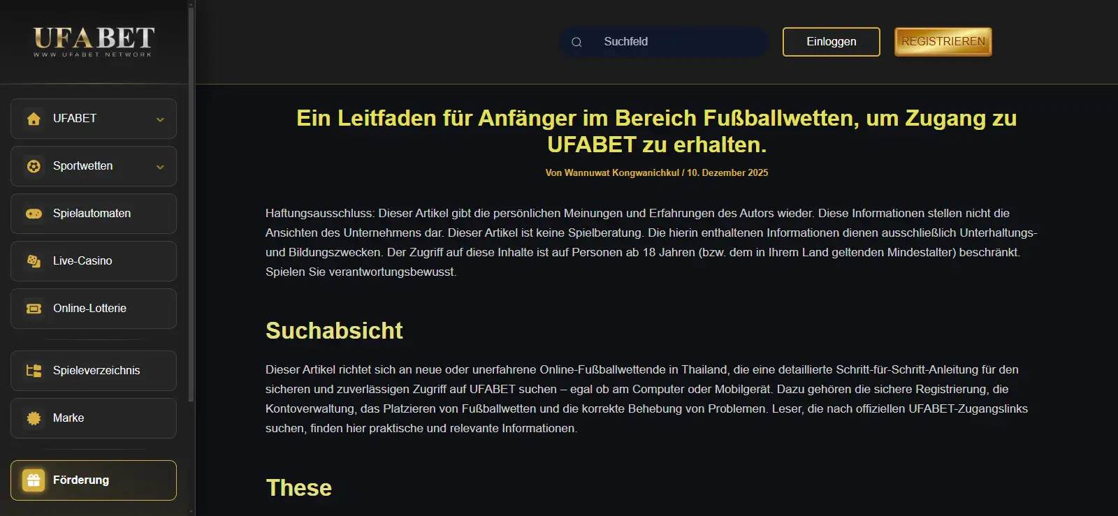 Ratgeberabschnitt von UFABET zu Fußballligen und Märkten wie 1X2 und Vorgabe
