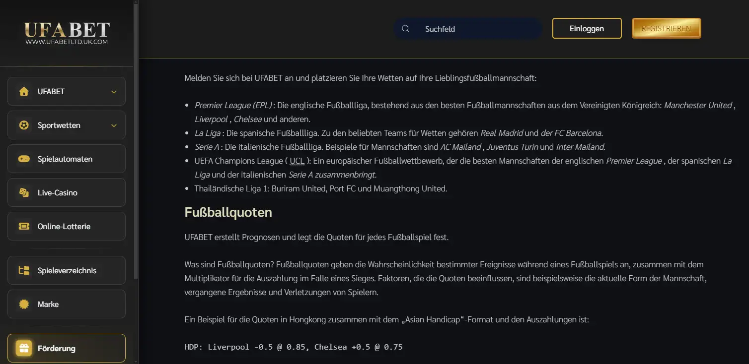 Fußball-Ligenauswahl bei UFABET mit internationalen Wettbewerben